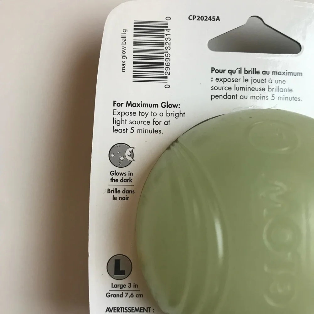 CHUCKIT MAX GLOW DOG BALL. 3” Diameter, Size Large.